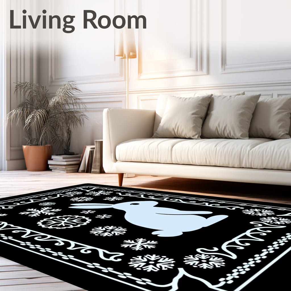 Winter Rabbit Snowflake Border Rug
