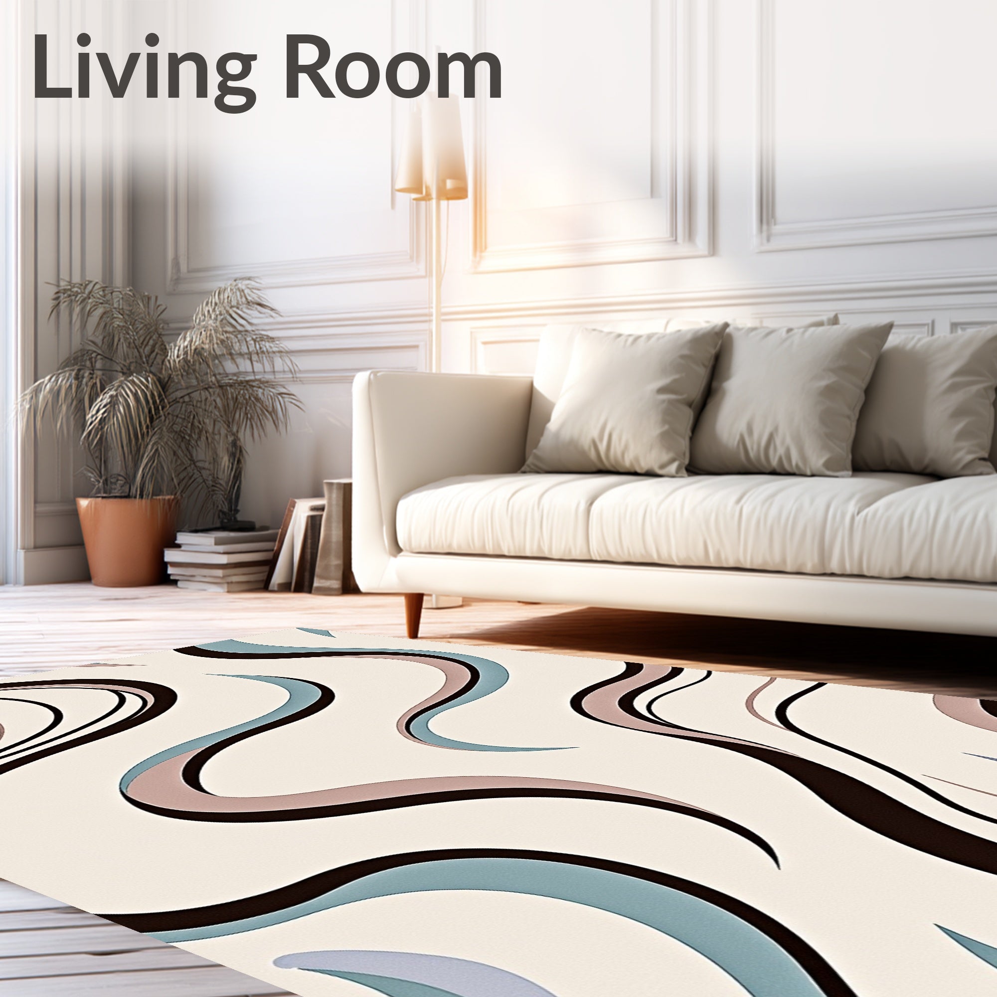 Retro Swirl Waves Blue Rose Rug