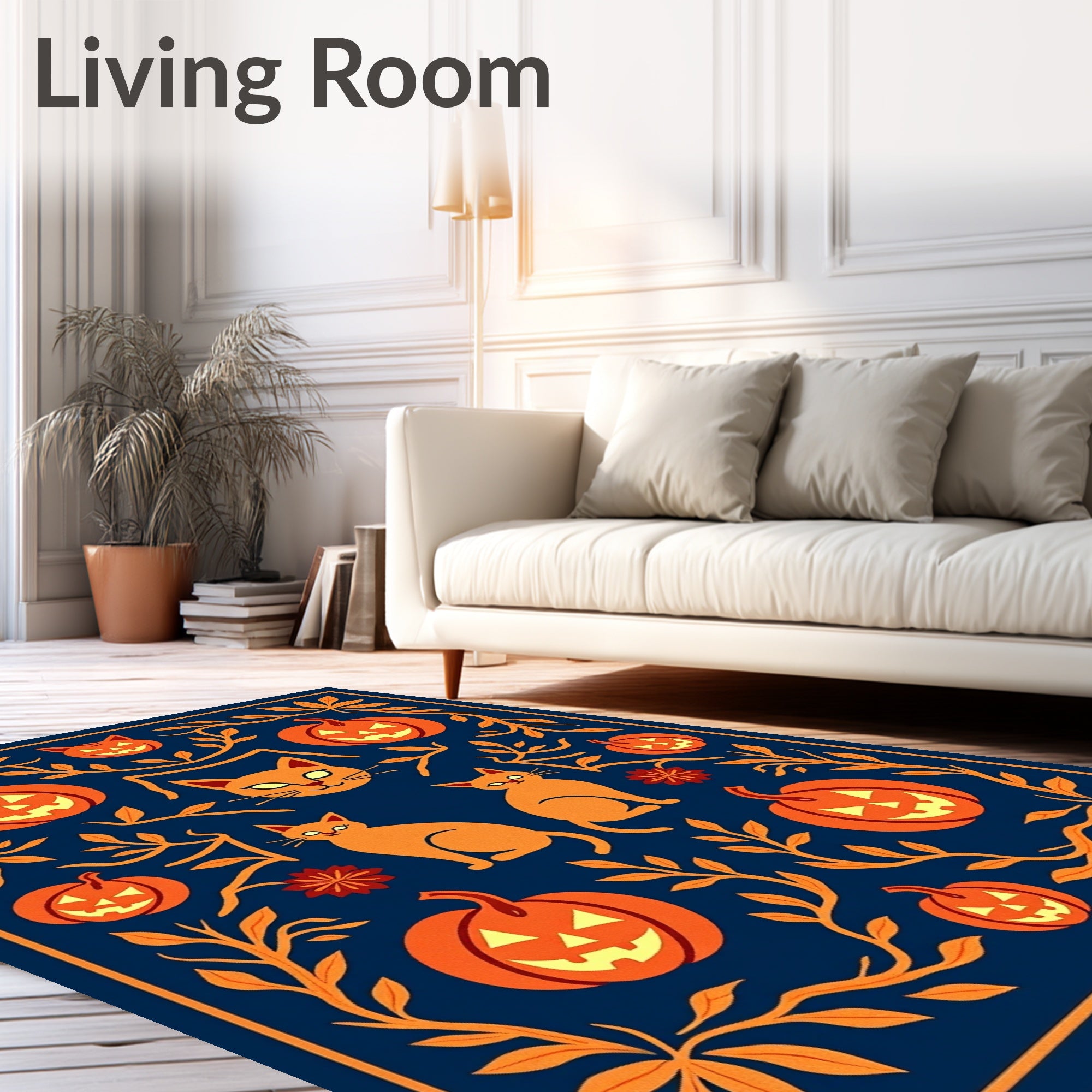 Orange Pumpkin Cats Vintage Folklore Rug