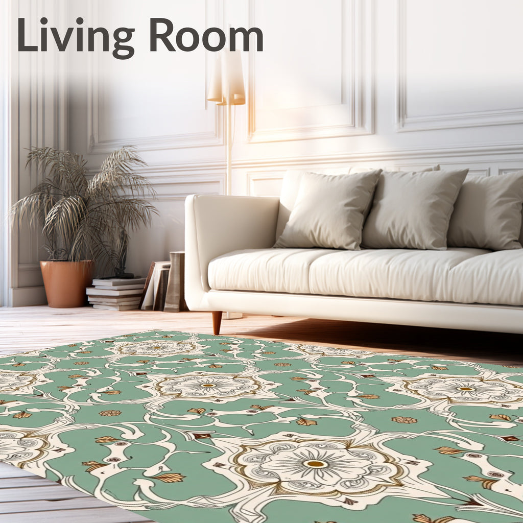 Art Nouveau Mint Cream Floral Scroll Rug