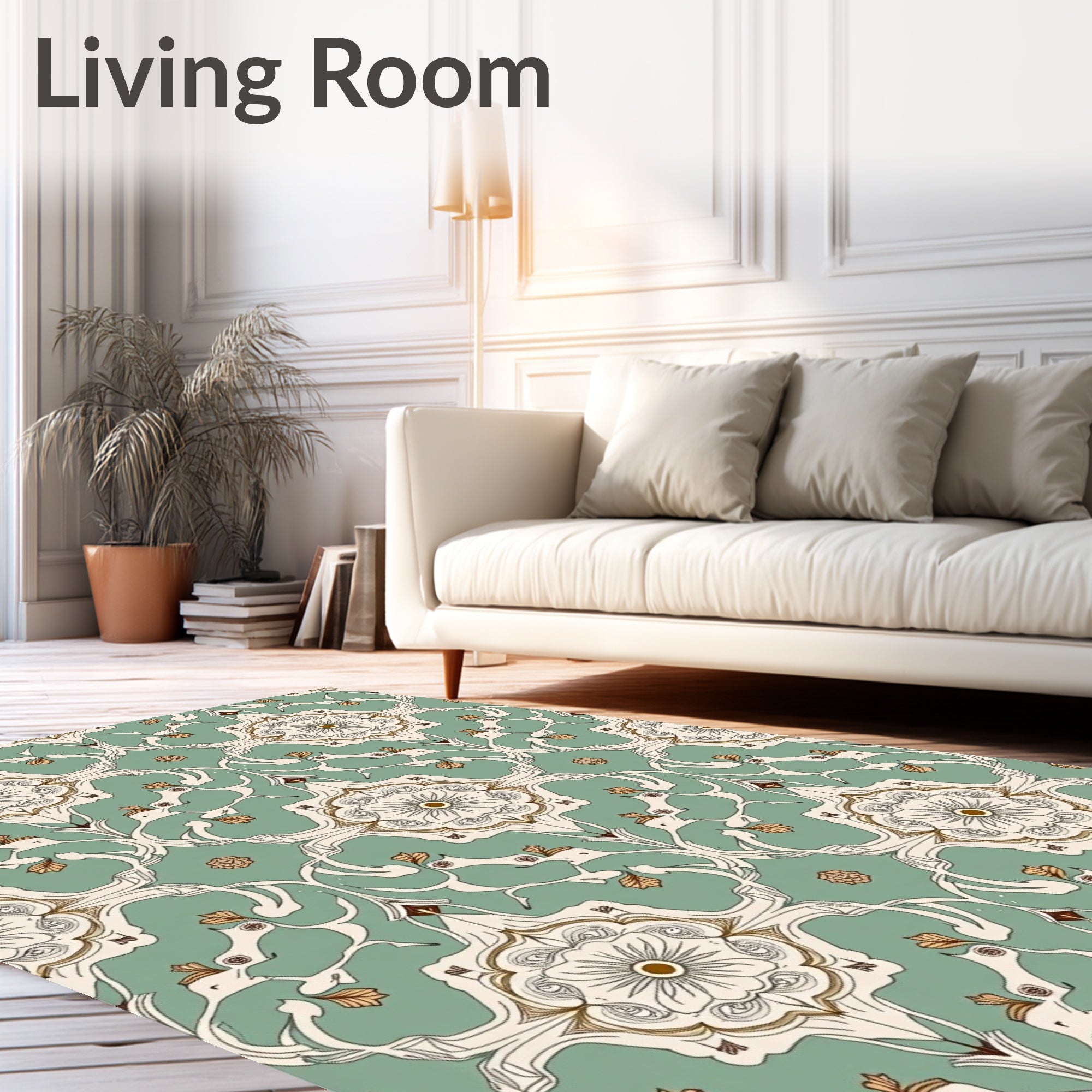 Art Nouveau Mint Cream Floral Scroll Rug