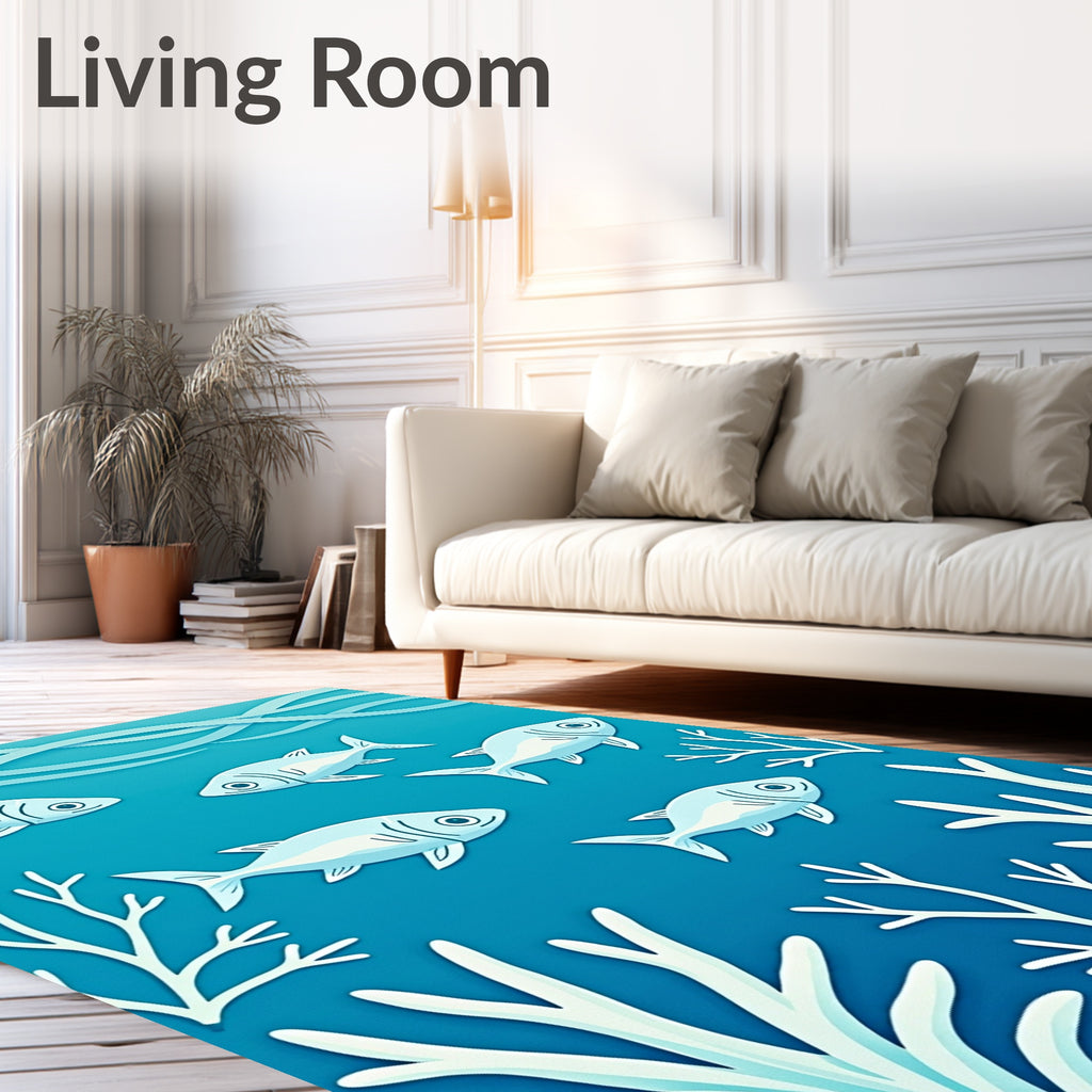 Oceanic Blue School Fish Art Rug