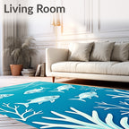 Oceanic Blue School Fish Art Rug