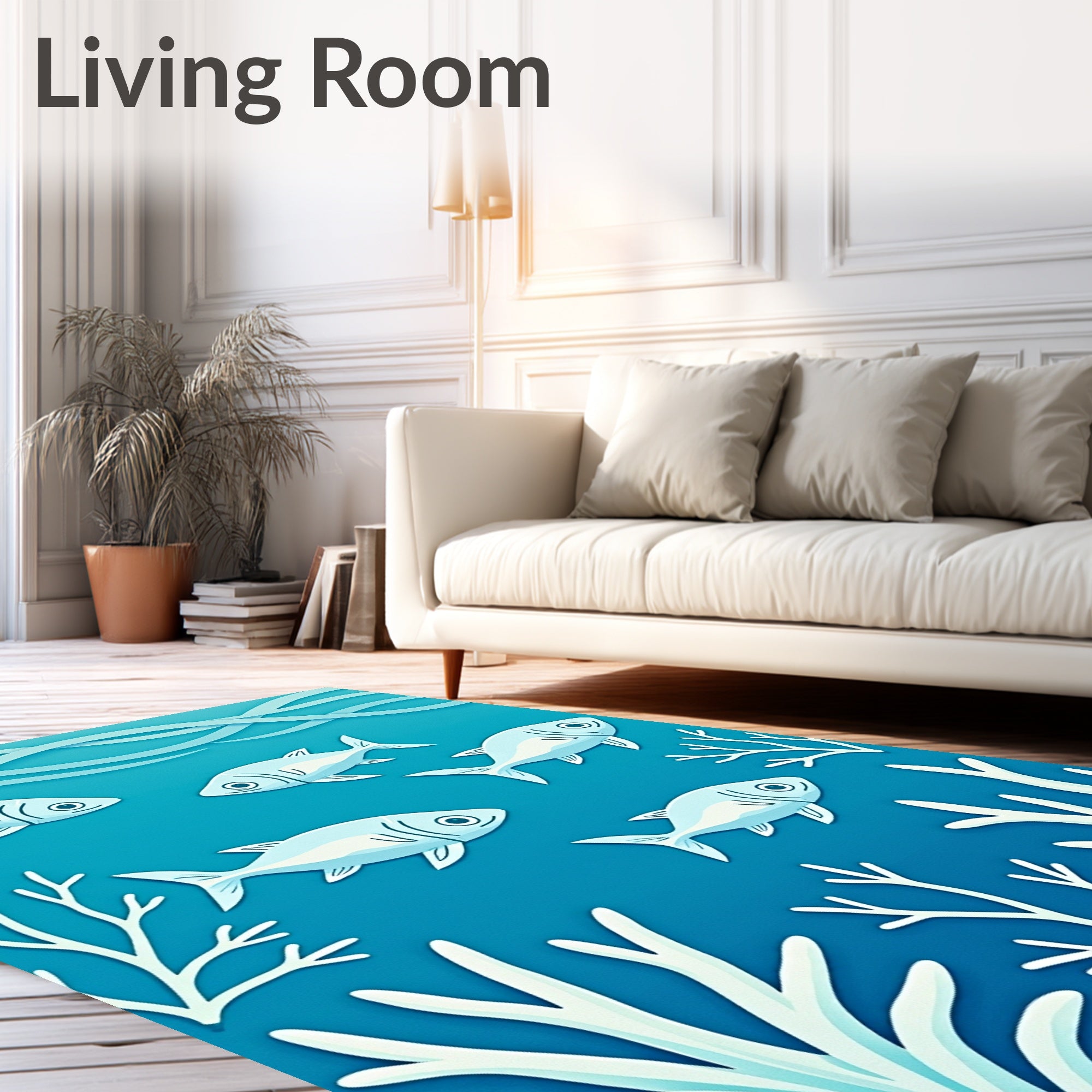 Oceanic Blue School Fish Art Rug