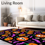 Spooky Orange Pumpkin Bat Halloween Rug