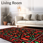 Red Horses Floral Border Rug