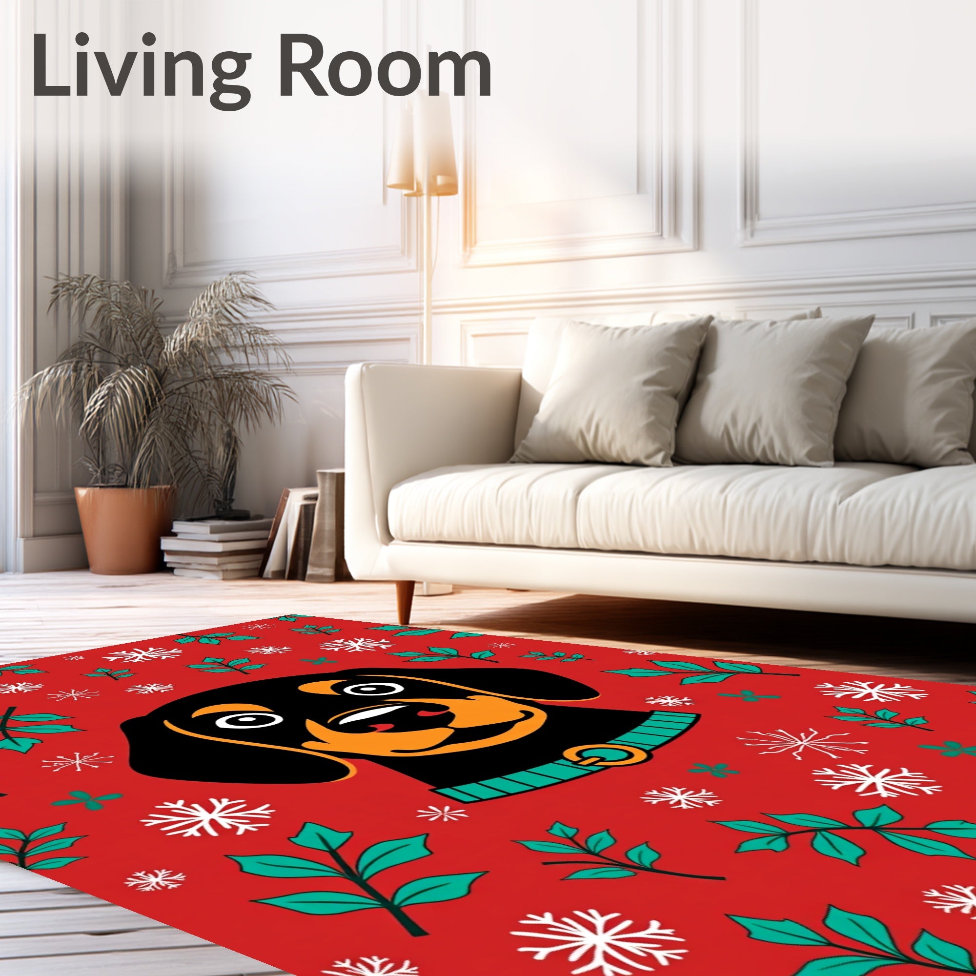 Festive Dachshund Snow Flake Holiday Rug