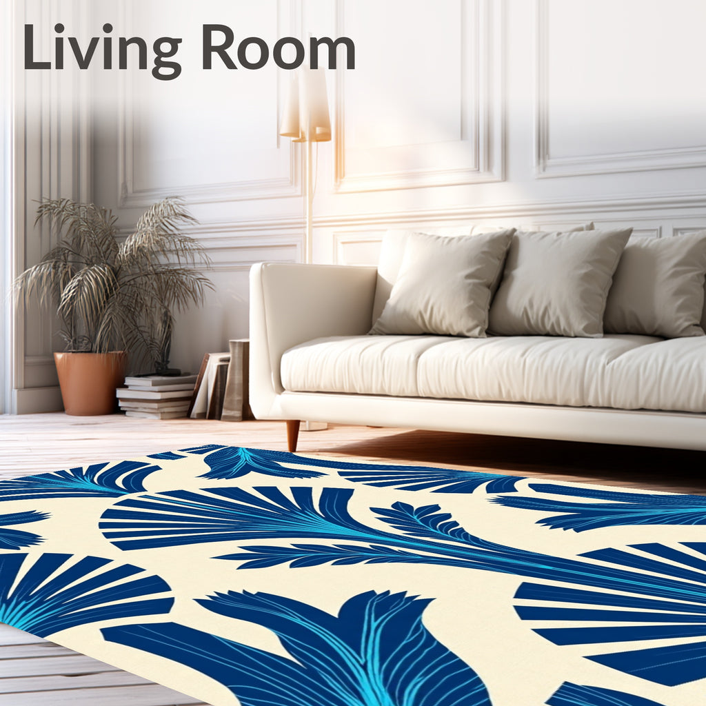 Art Deco Blue Palm Leaf Repeat Rug