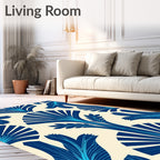 Art Deco Blue Palm Leaf Repeat Rug
