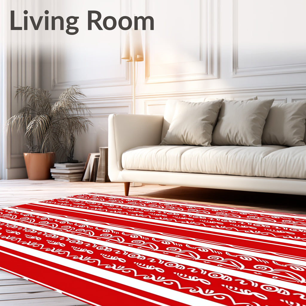 Red White Vertical Stripe Whimsy Rug