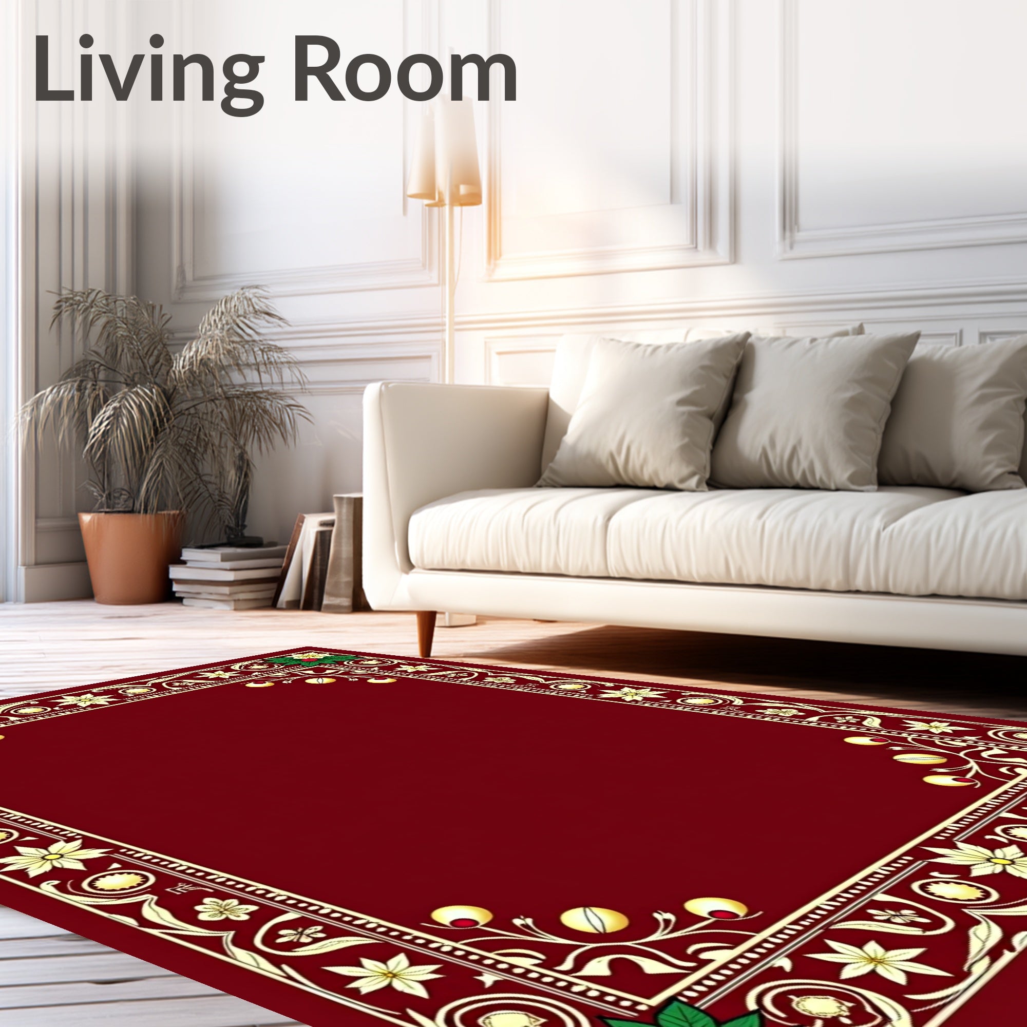 Crimson Holly Floral Border Rug