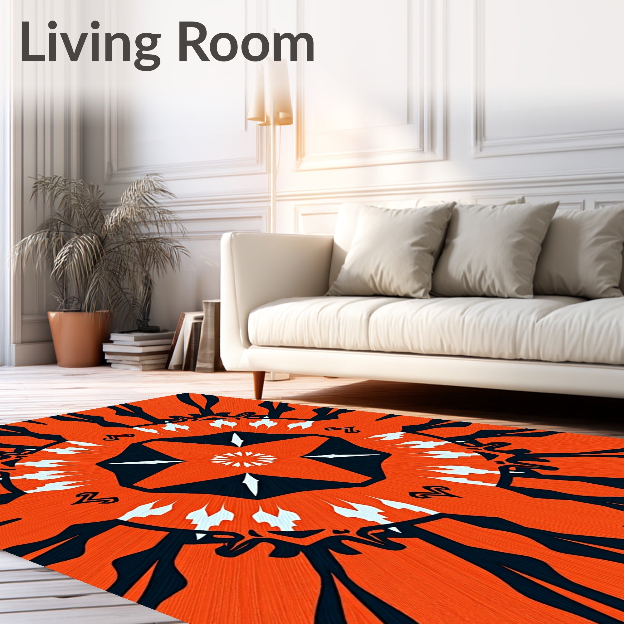 Radiant Orange Black Abstract Mandala Rug