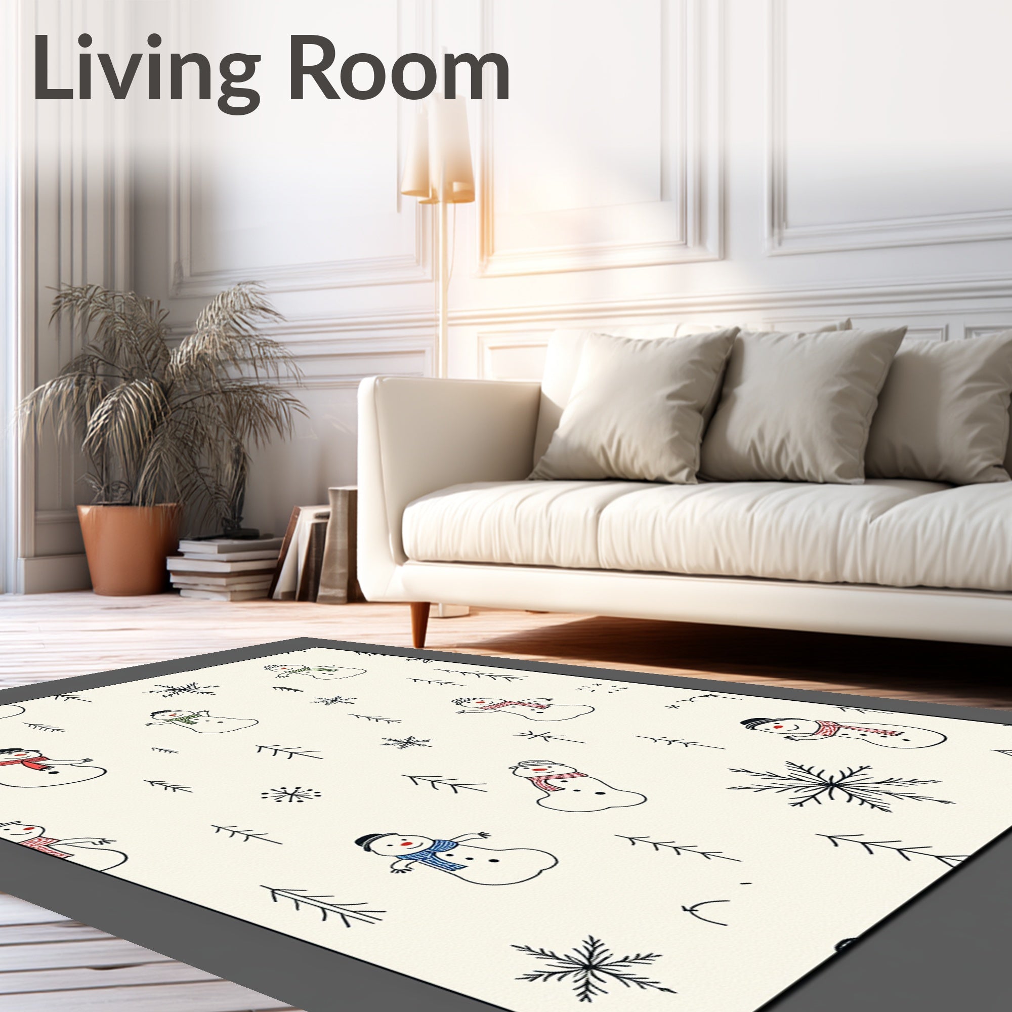 Cream Snowman Winter Folk Art Rug