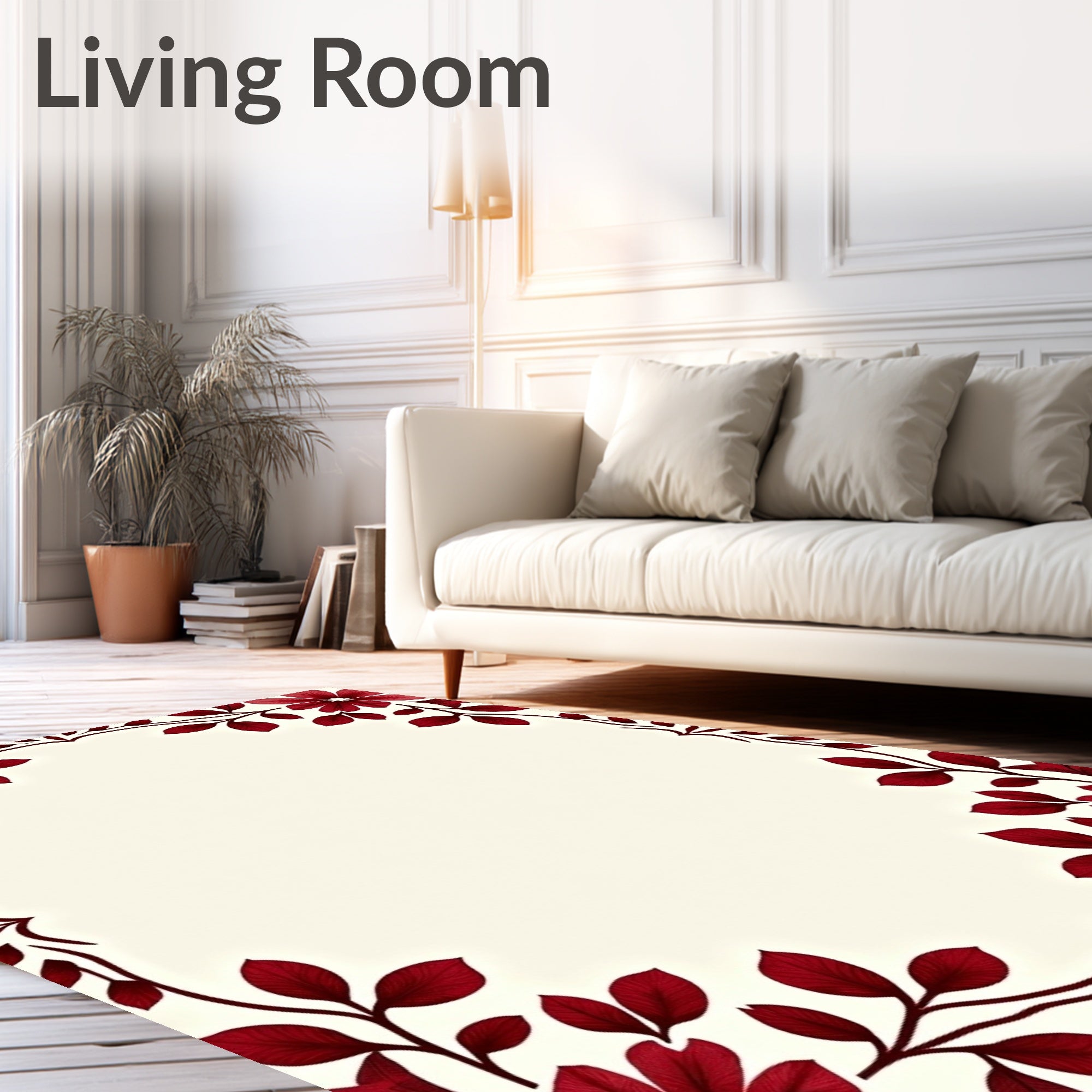 Deep Red Floral Vine Border Rug