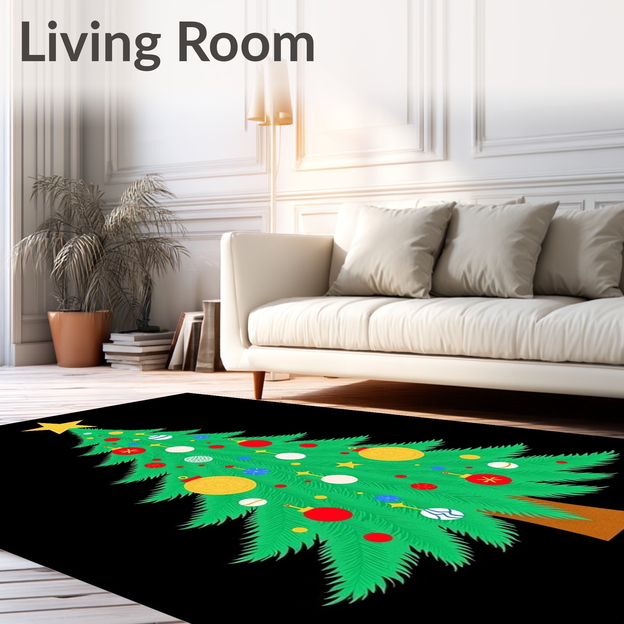 Merry Evergreen Tree Ornaments Rug