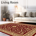 Deep Red Gold Filigree Scrollwork Rug
