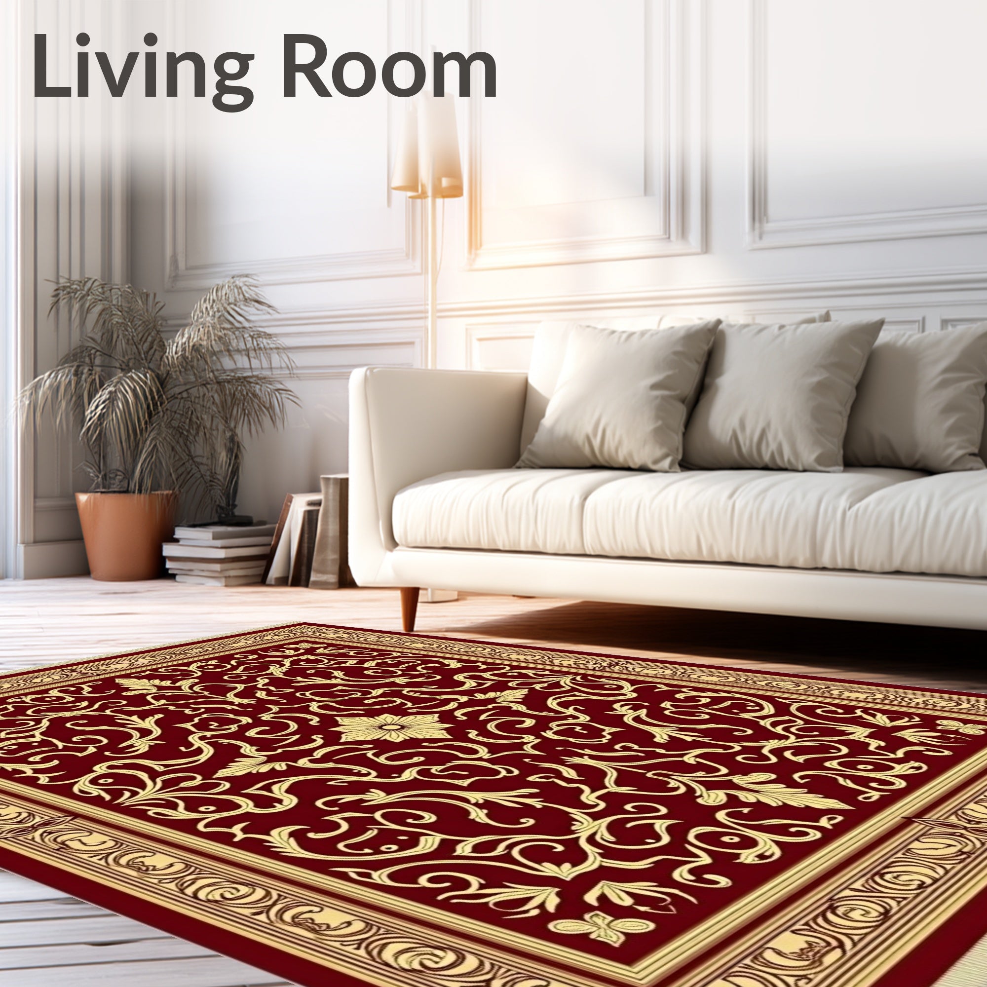 Deep Red Gold Filigree Scrollwork Rug