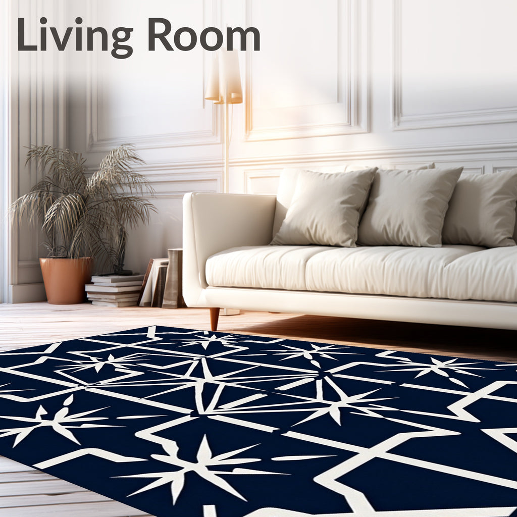Geometric White Starburst Navy Rug