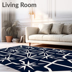 Geometric White Starburst Navy Rug