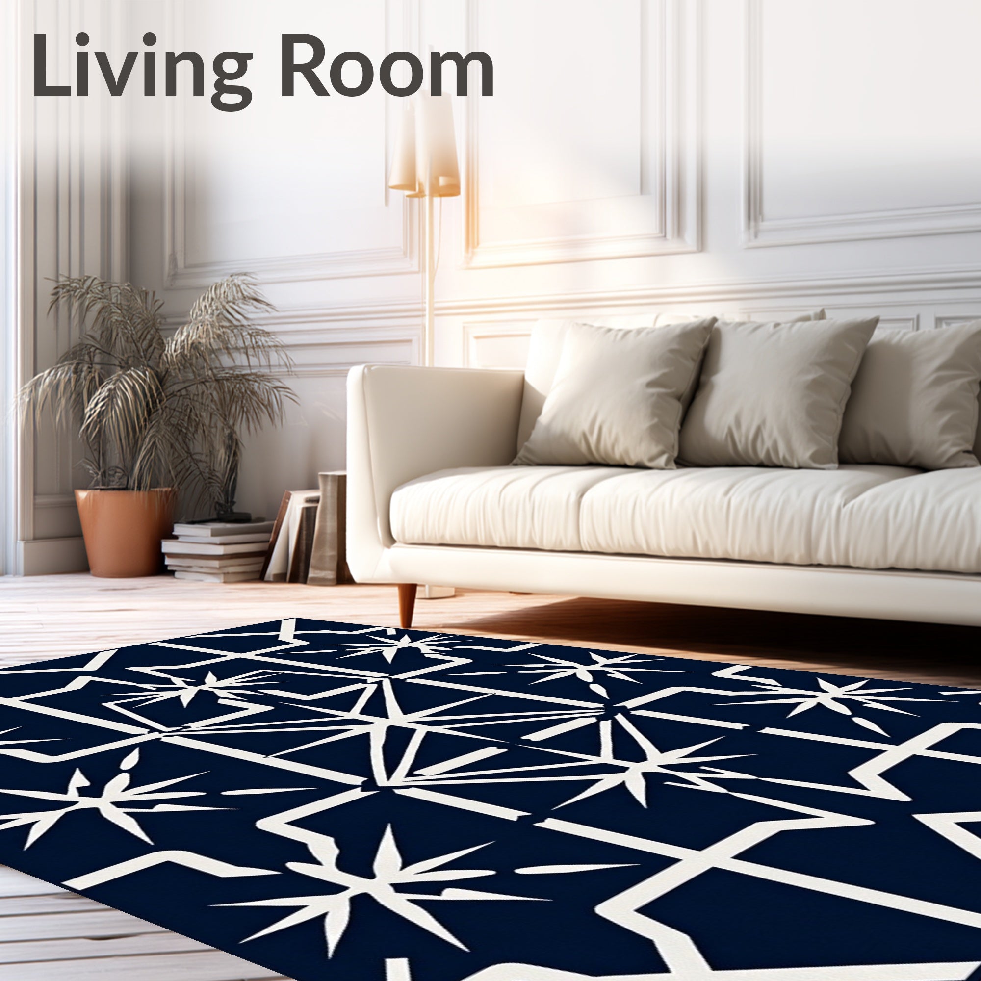 Geometric White Starburst Navy Rug