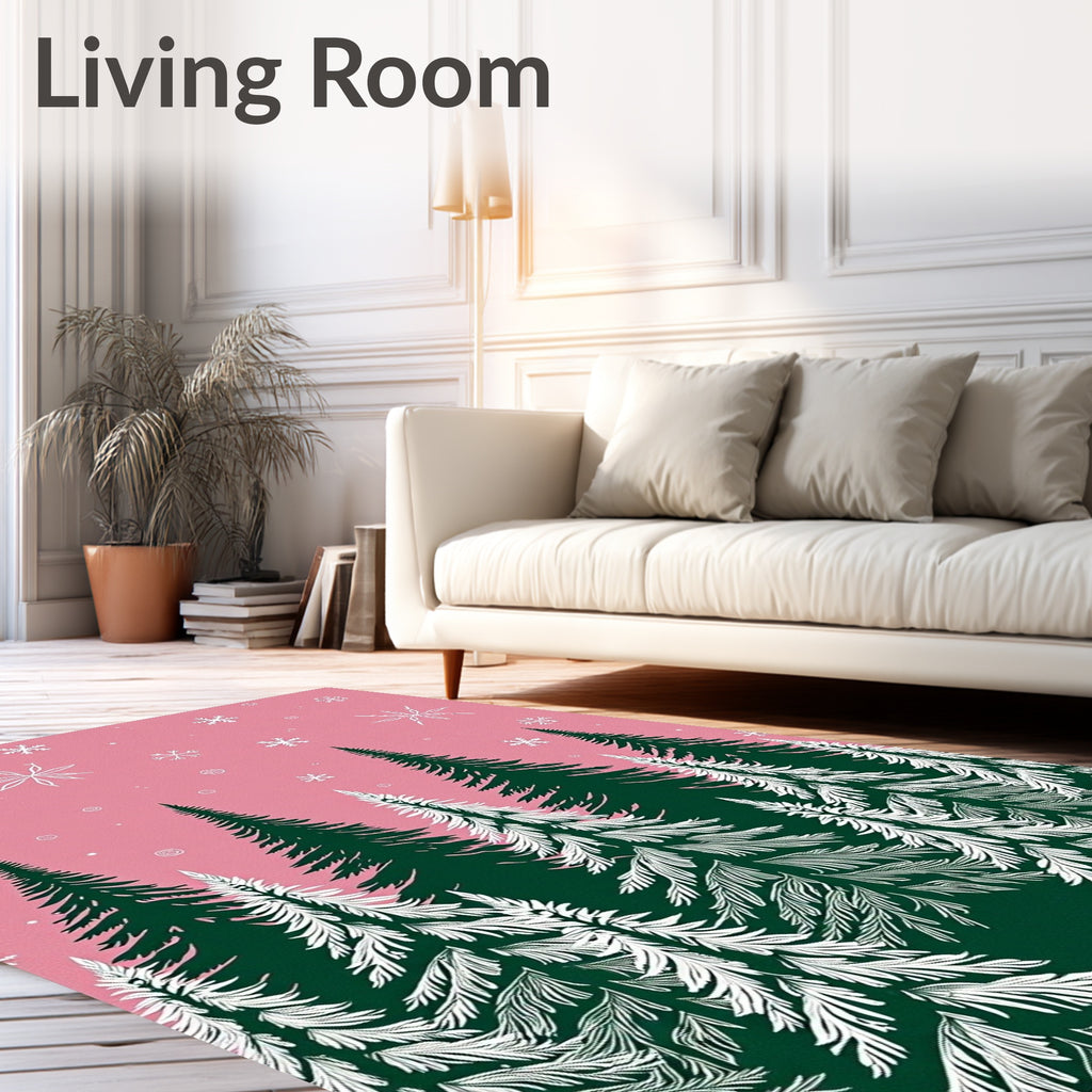 Pink Forest Snowflakes Christmas Trees Rug