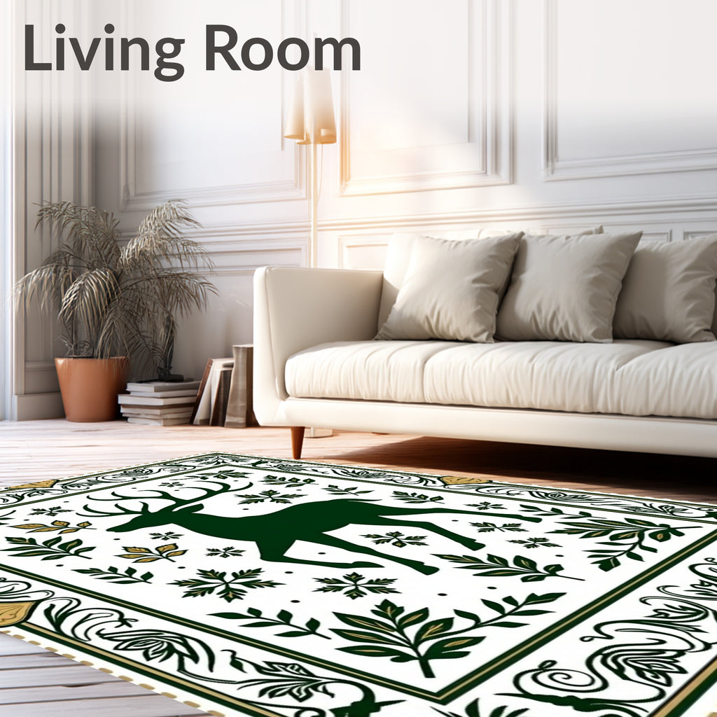 Forest Green Deer With Leafy Border Rug