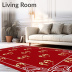 Crimson Golden Animal Heart Border Rug