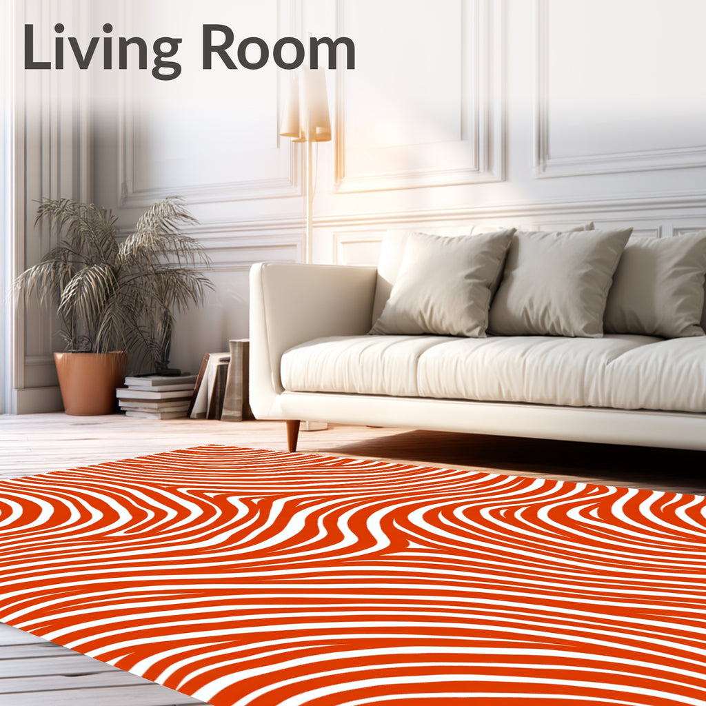 Vibrant Orange Swirl Line Art Rug
