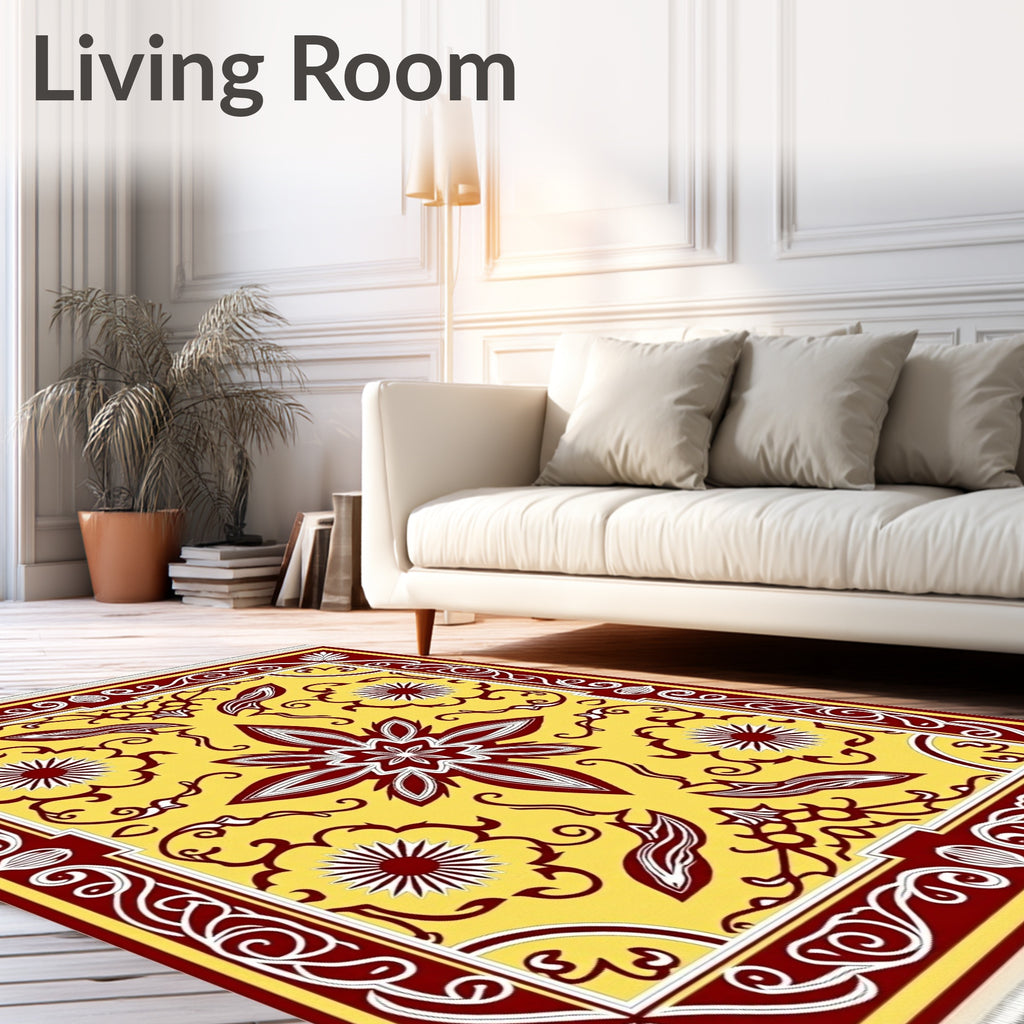Crimson White Yellow Floral Medallion Rug