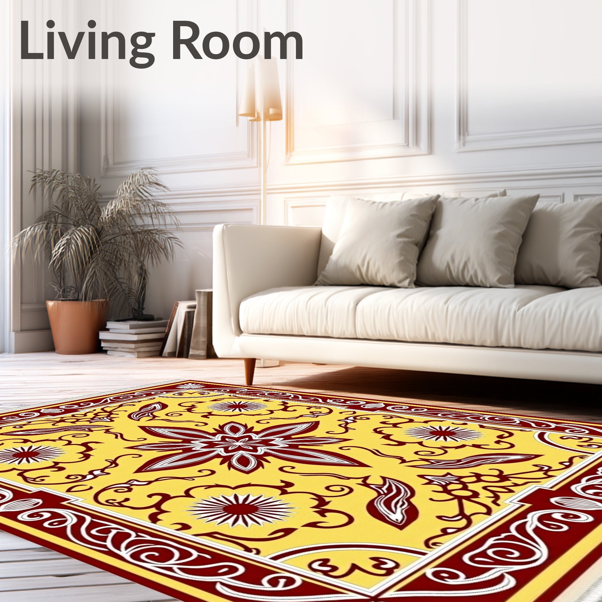 Crimson White Yellow Floral Medallion Rug