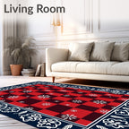 Red Black Buffalo Check Snowflakes Border Rug