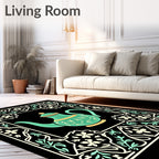 Teal Teapot Floral Border Art Rug