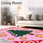 Festive Pink Christmas Tree Starburst Rug