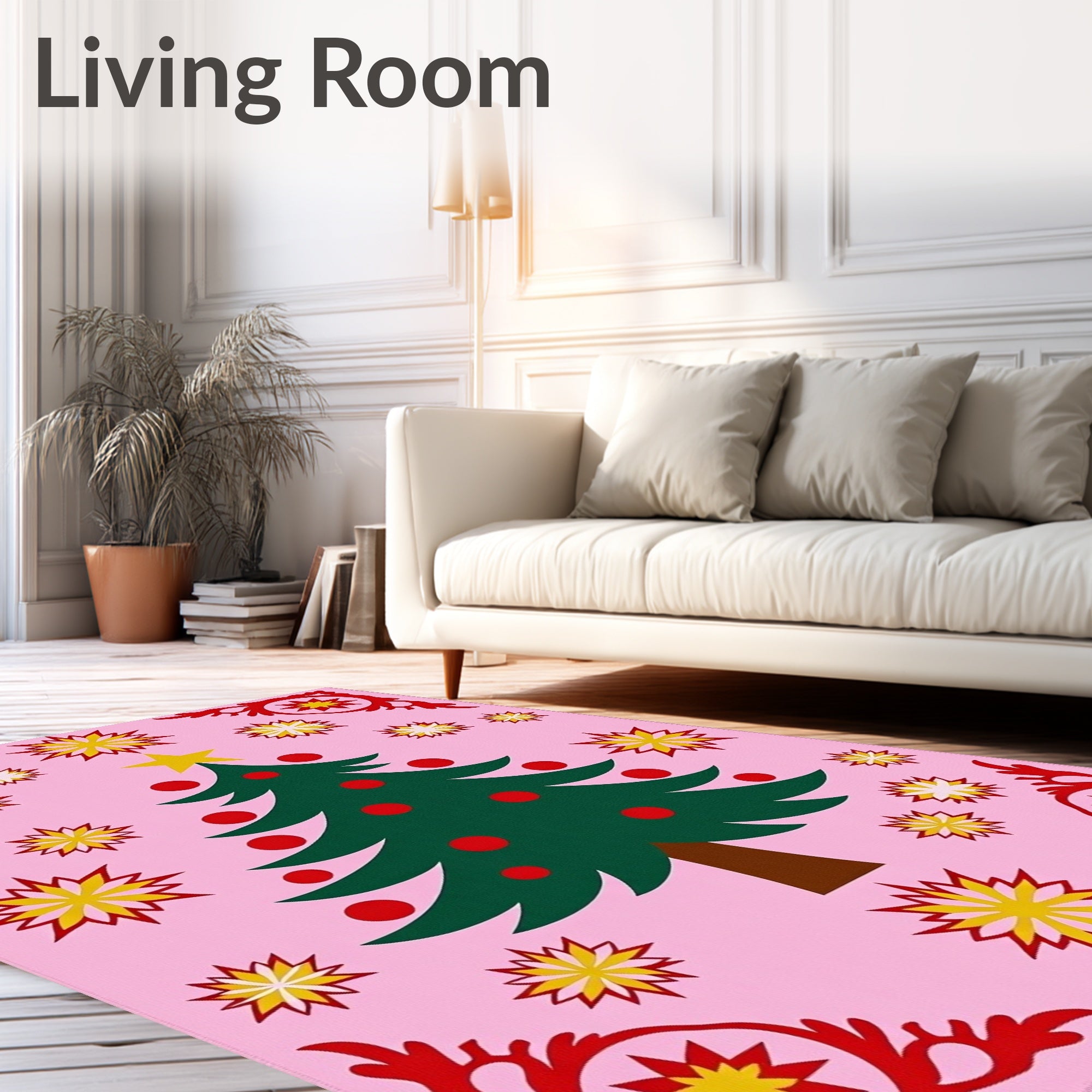 Festive Pink Christmas Tree Starburst Rug