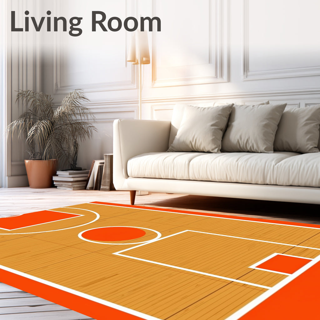 Orange court lines and wood texture Rug
