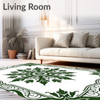 Deep Green Floral Medallion Frame Rug