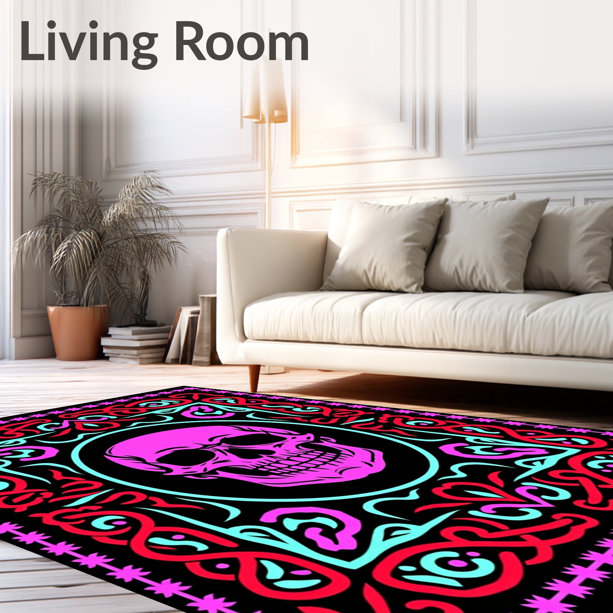 Vibrant Pink Skull Celtic Border Rug
