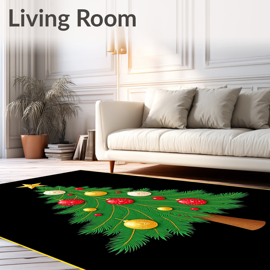 Jolly Evergreen Christmas Tree Ornaments Rug