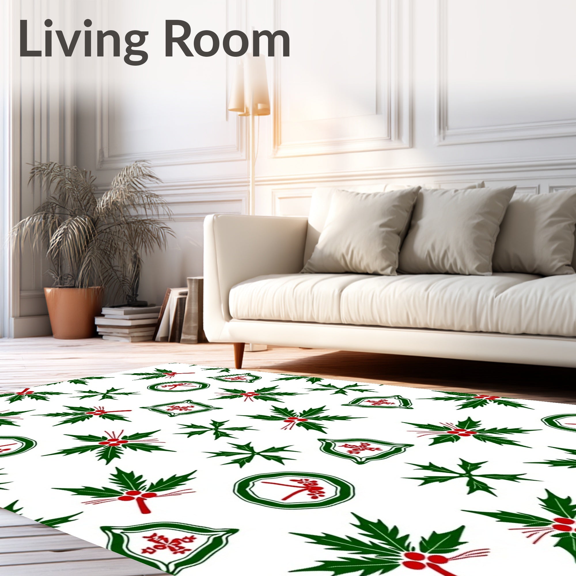 Green Red Holly Festive Cluster Rug