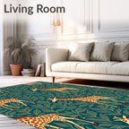 Whimsical Giraffe Foliage Teal Rug