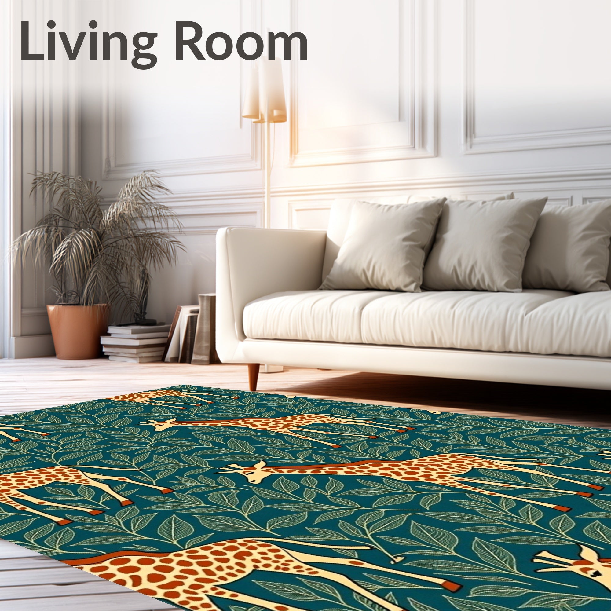 Whimsical Giraffe Foliage Teal Rug