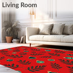 Red Cyan Evergreen Merry Christmas Ornaments Rug