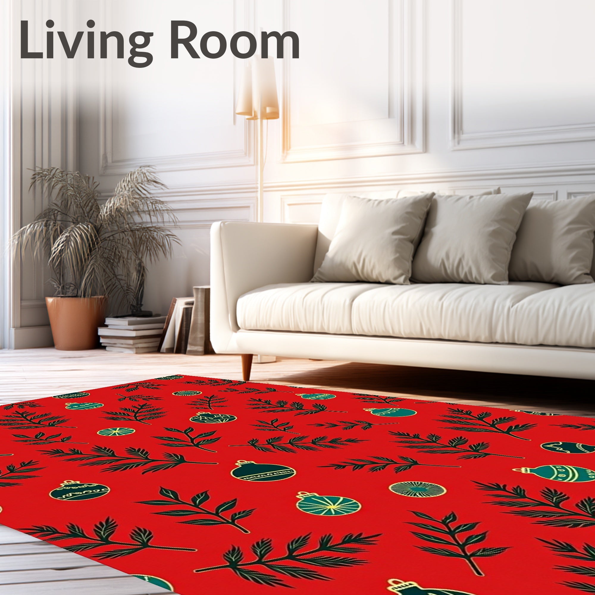 Red Cyan Evergreen Merry Christmas Ornaments Rug