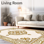 Elegant Gold Floral Scroll Frame Rug