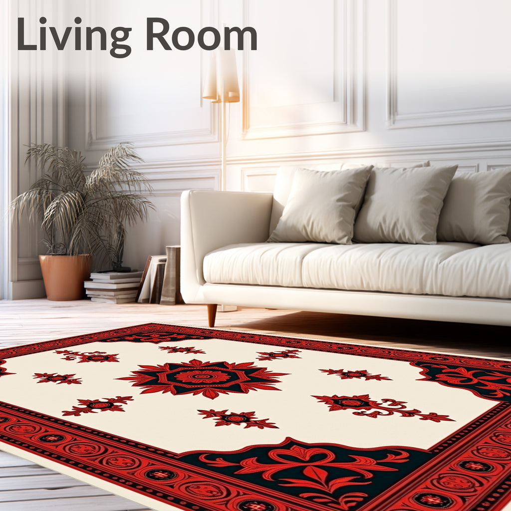 Ornate Crimson Blossom Central Field Rug