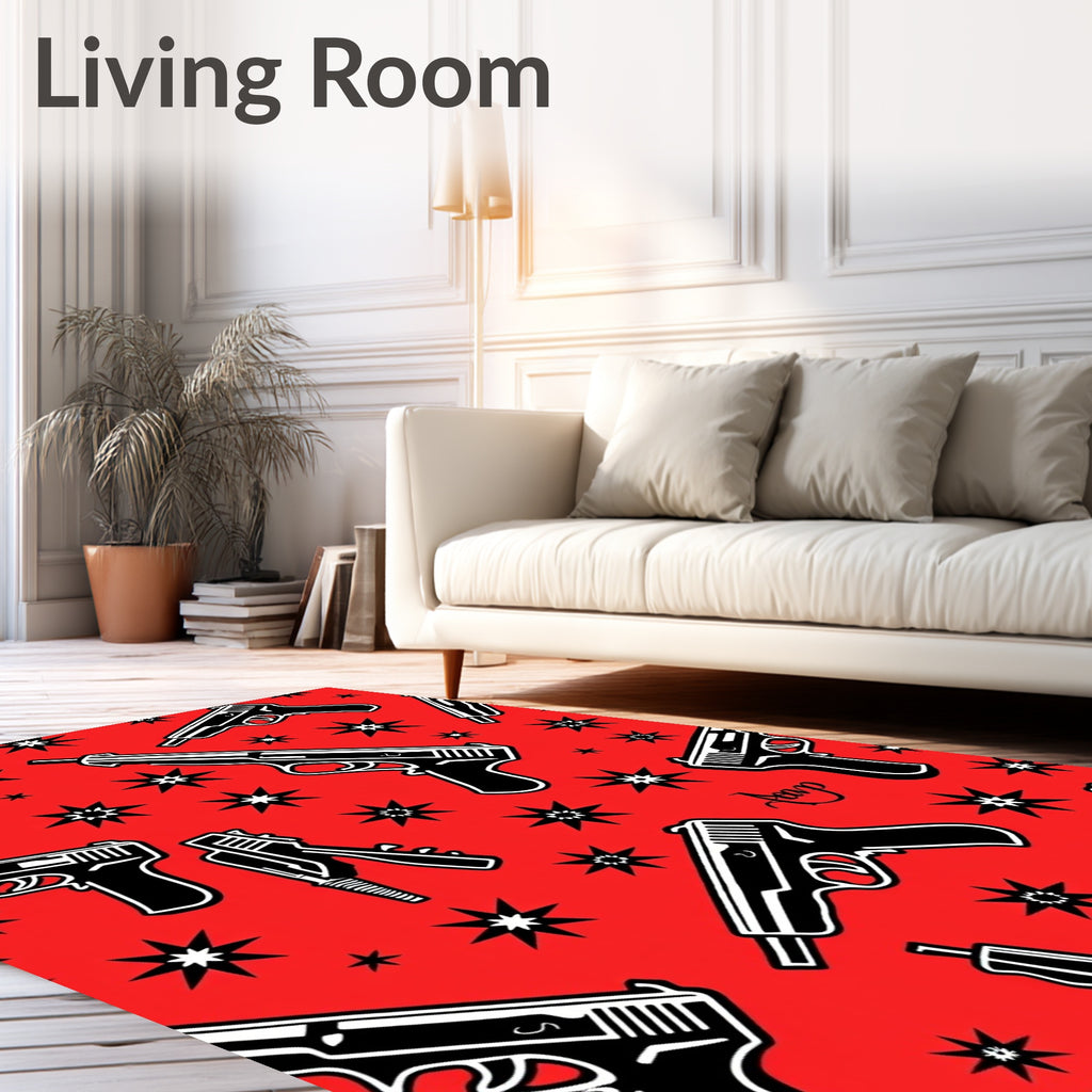 Crimson Gun Starburst Repeating Pattern Rug