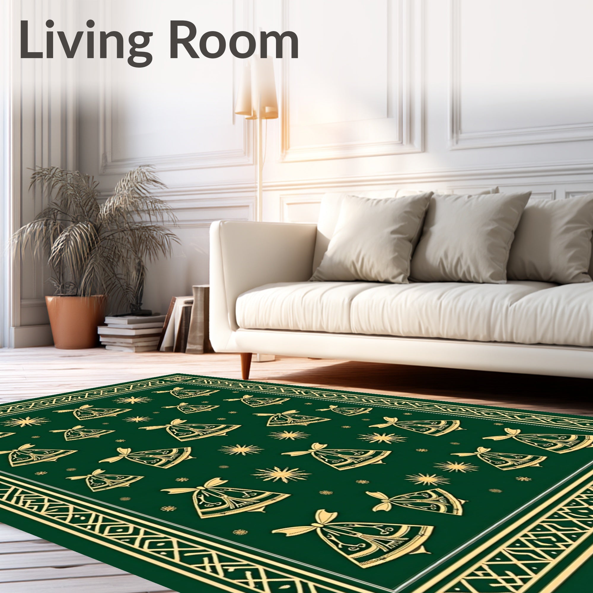Emerald Green Gold Festive Bells Rug