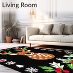 Festive Deer Holly Snowflake Border Rug