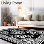 Bold Black and White Floral Medallion Rug
