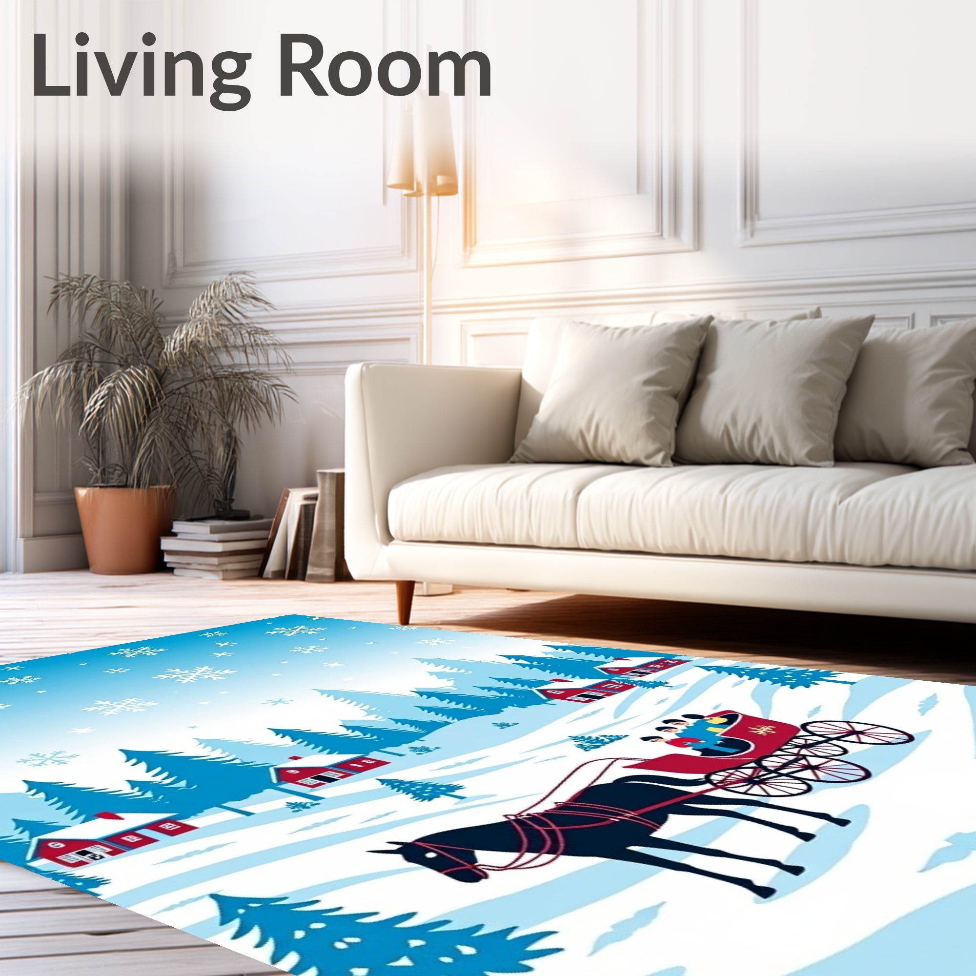 Winter Sleigh Ride Snowy Village Rug